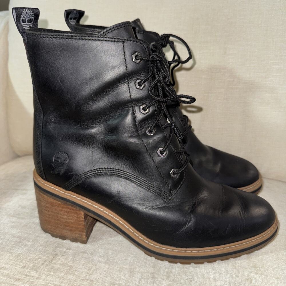 Timberland Sienna WP Side Zip Black Full Grain Leather Women Boots Size 8.5 EUC